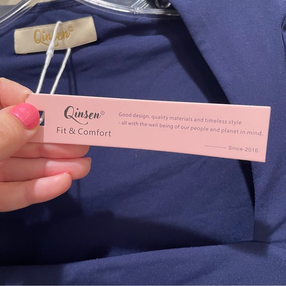 Qinsen Square Neck Thong Long Sleeve Bodysuit Navy Blue Women’s Size Medium - Picture 13 of 14